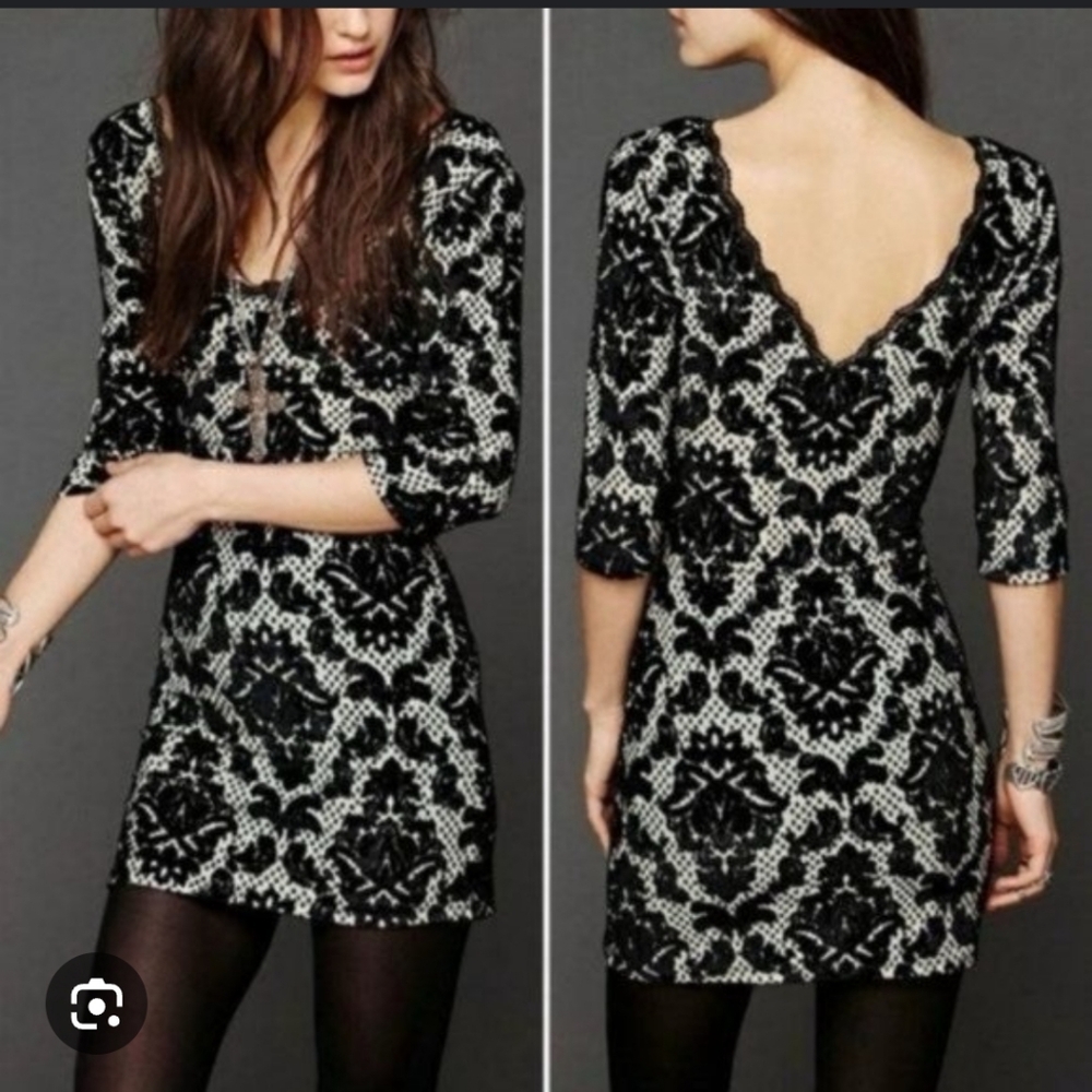 Intimately Free People Sz M Black Nude Fair Maiden Velvet  Bodycon Mini Dress